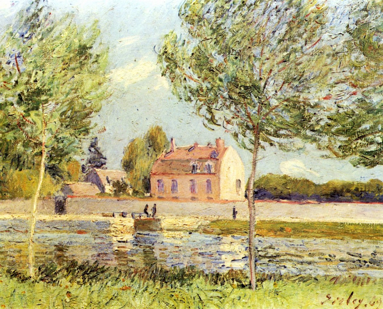 Casas en la orilla del Loing de Alfred Sisley