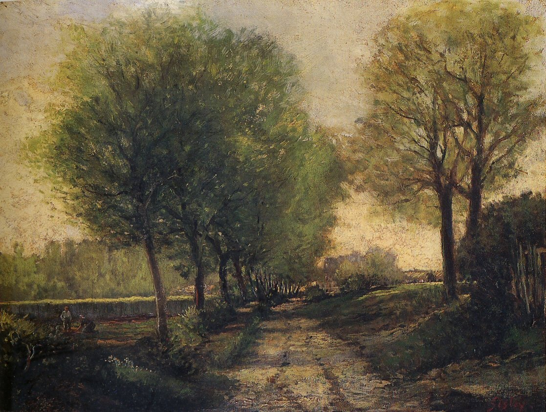 Camino cerca de un pequeño pueblo de Alfred Sisley