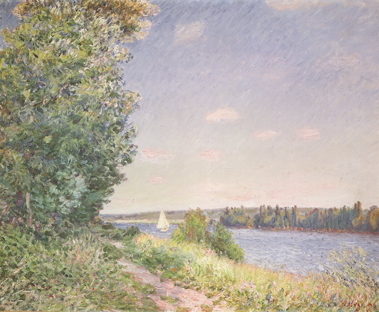 Normandía, el camino del agua por la tarde, Sahurs, 1894 de Alfred Sisley