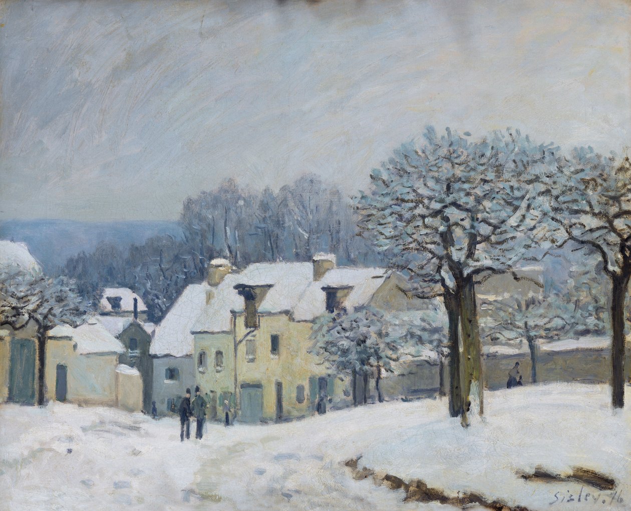 La Place du Chenil en Marly-le-Roi, Nieve, 1876 de Alfred Sisley