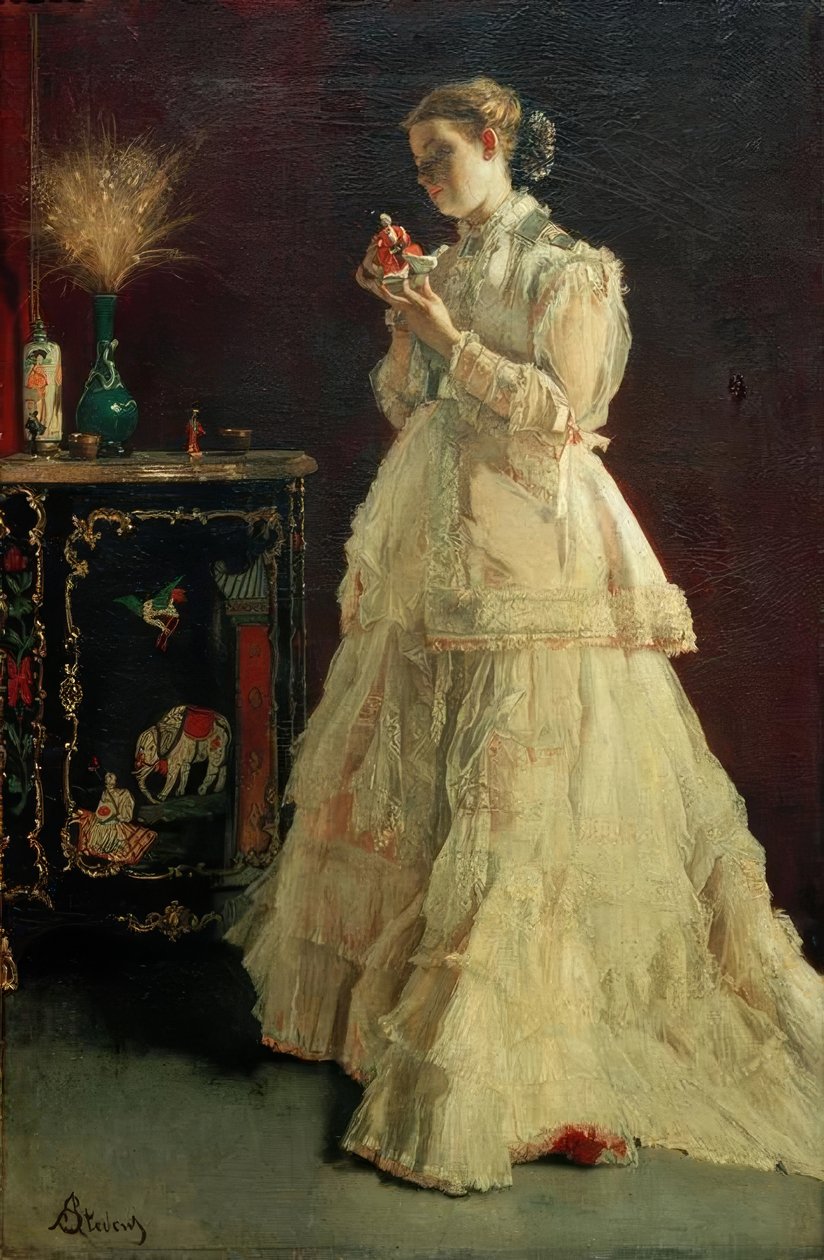 A.Stevens, La dama en rosa de Alfred Emile Stevens