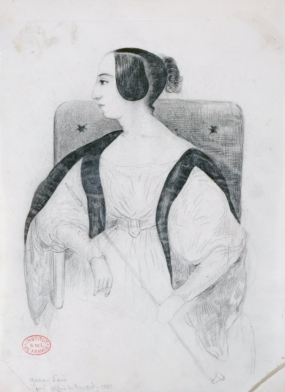 George Sand sentada en un sillón, 1833 de Alfred de Musset