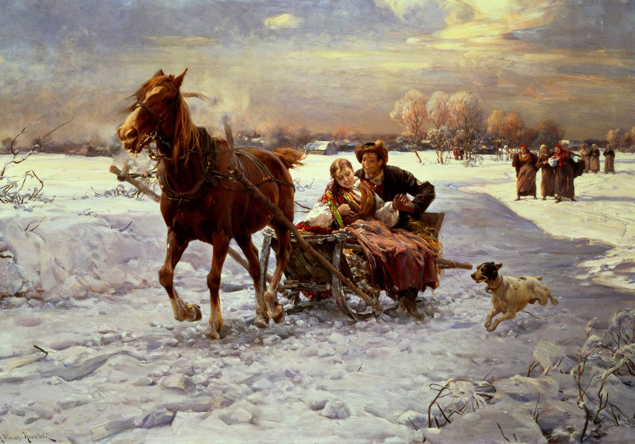 Amantes en un trineo de Alfred von Wierusz-Kowalski
