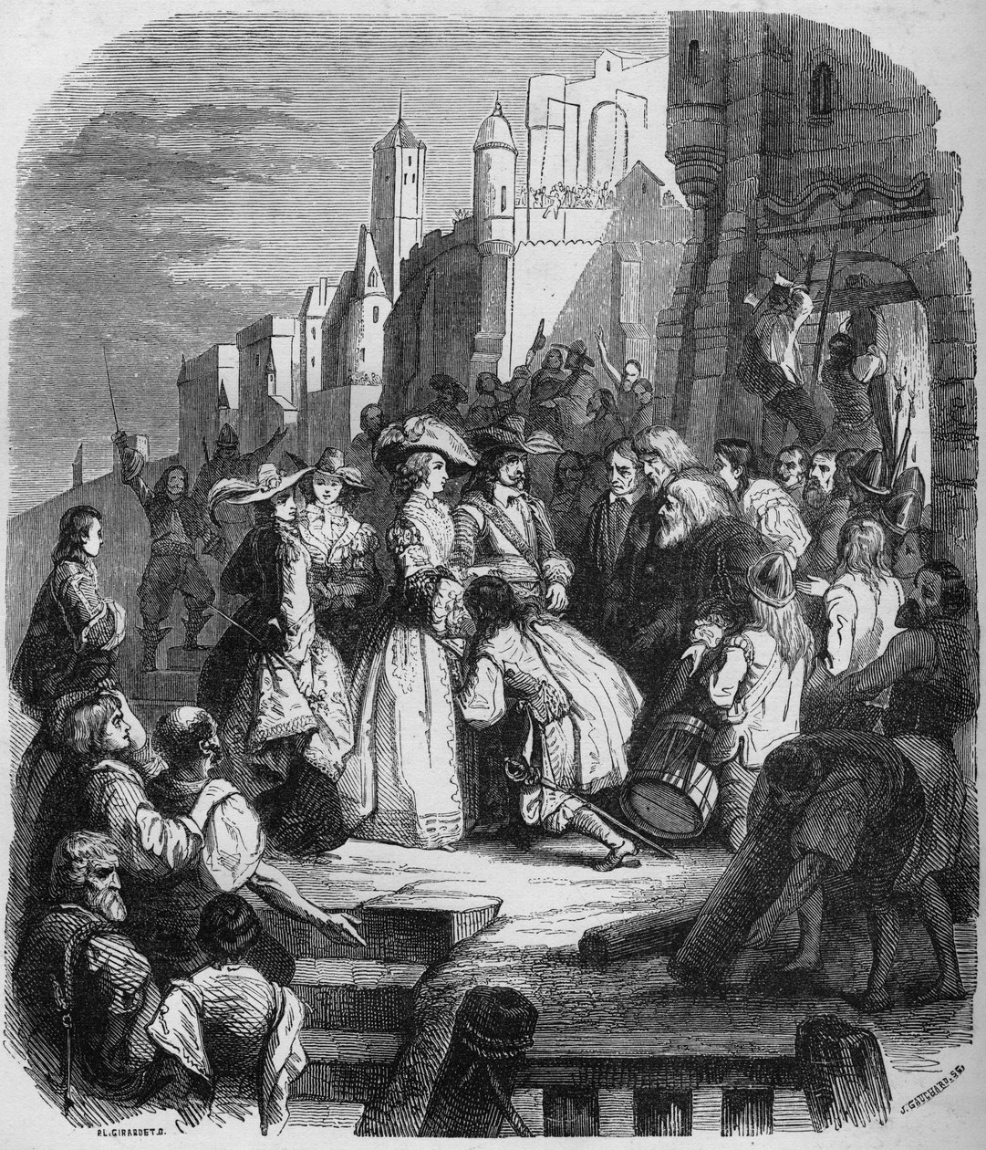 Mademoiselle de Montpensier entra en Orleans durante la Fronda el 27 de marzo de 1652. Grabado después de la pintura de Alfred Johannot (1800-1837). de Alfred (after) Johannot
