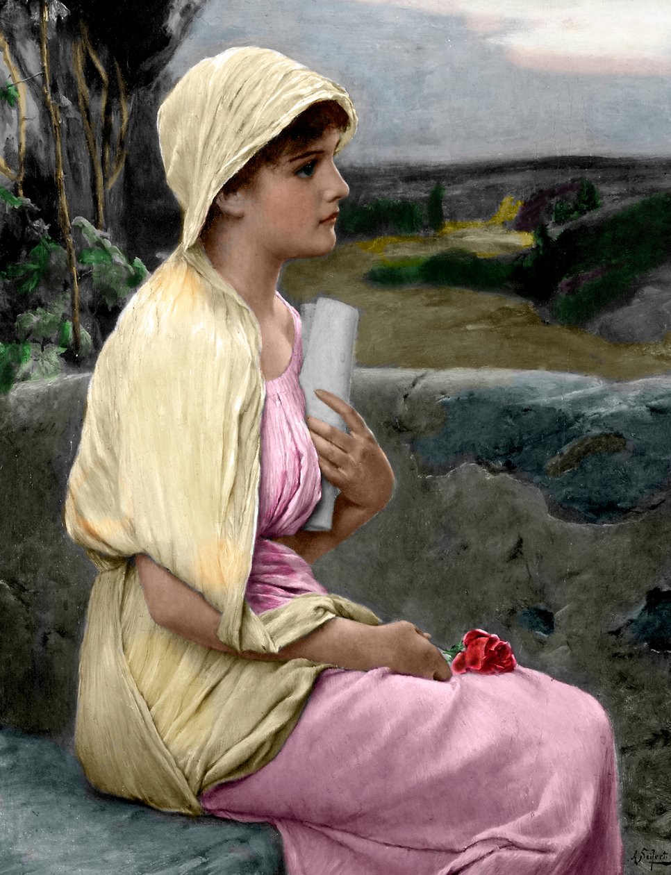 Retrato de Hipatia de Alejandría (370-415) matemática y filósofa según un cuadro de Alfred Seifert (1850-1901) (Hipatia, filósofa neoplatónica griega alejandrina) Colección particular de Alfred (after) Seifert