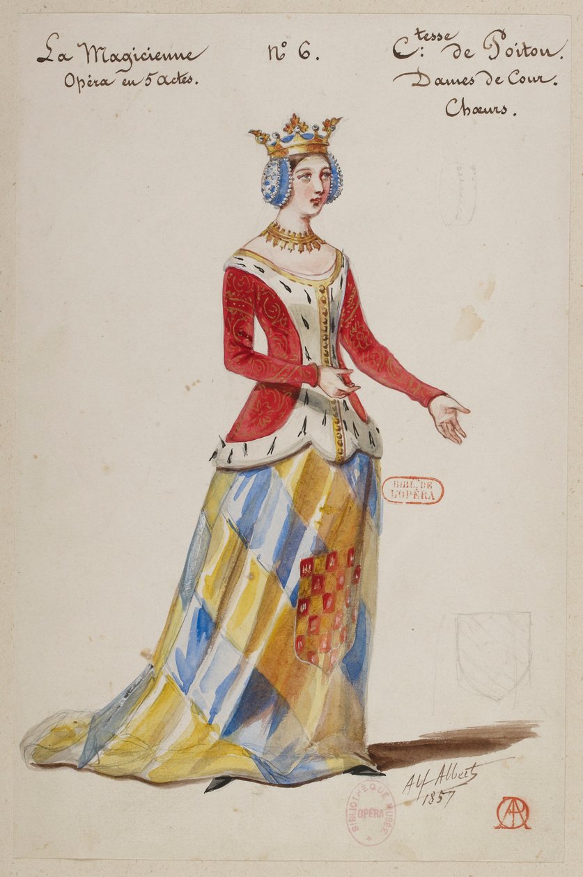 Halévy - La magicienne - modelos de trajes de Alfred Albert - 06. Condesa de Poitou. Damas de la corte, coro de Alfred Albert