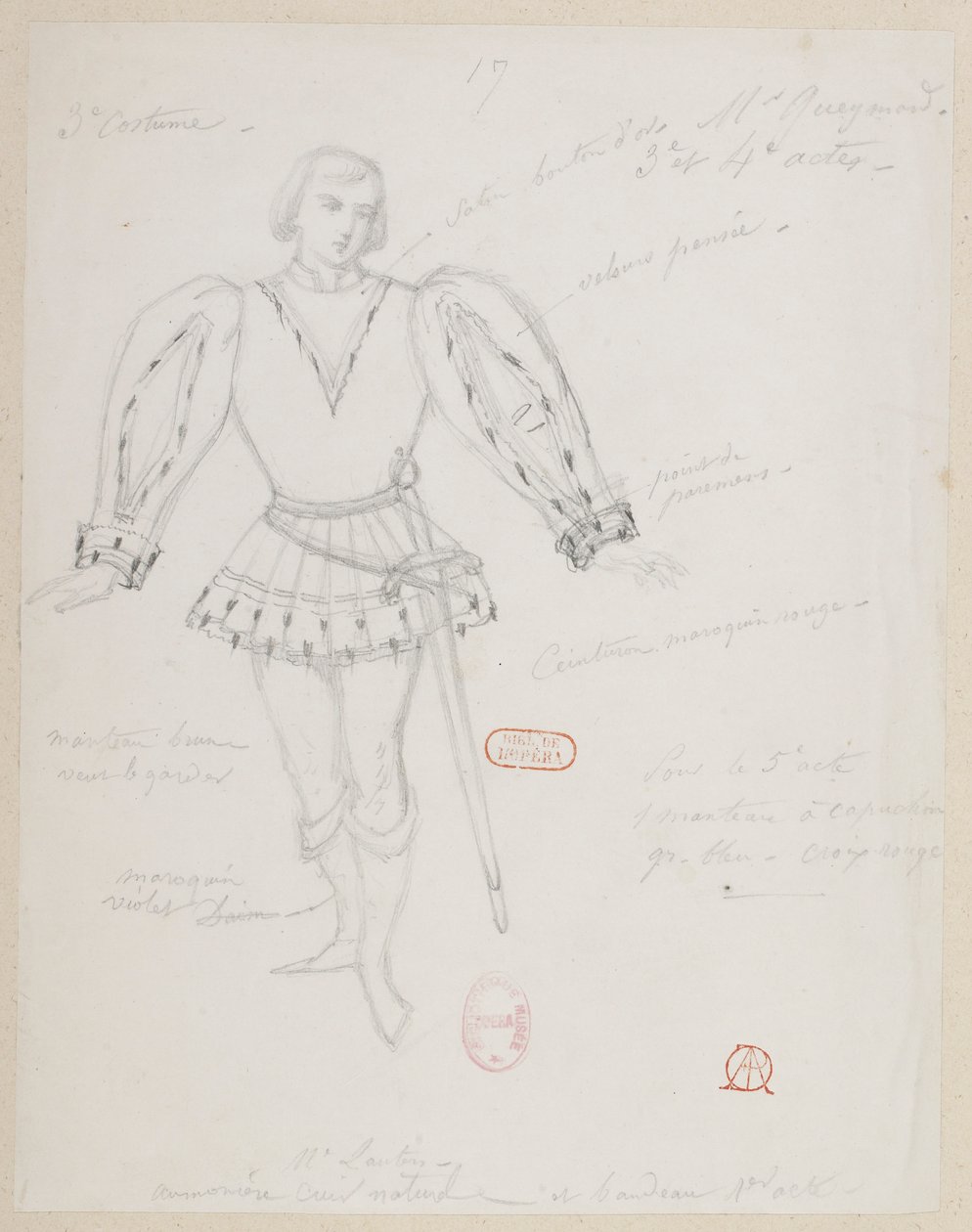 Halévy - La magicienne - modelos de vestuario de Alfred Albert - 17 (Réné), M. Gueymard, 3er vestuario, 3er y 4º actos de Alfred Albert