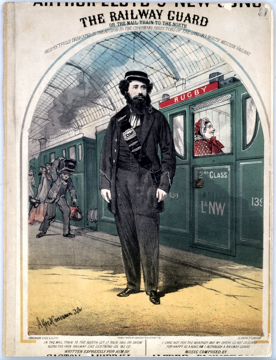 El guardia del ferrocarril, portada de la partitura de una canción popular victoriana de C. Plowman, 1870 de Alfred Concanen