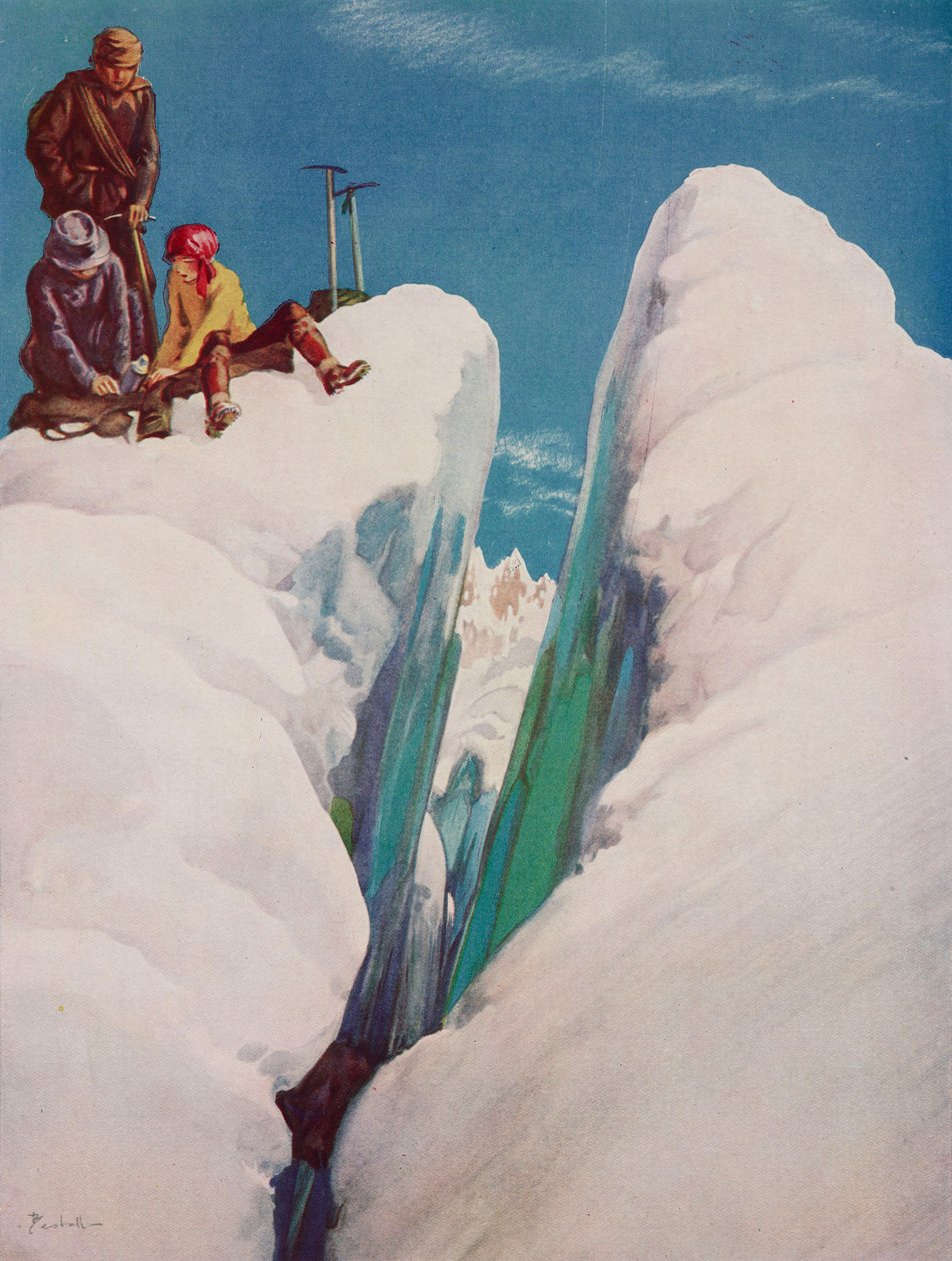 La grieta, tragedia del alpinismo, dibujo de Alfred Bestall (1892-1986) extraído de The Tatler, nº 1366, 31 de agosto. de Alfred Edmeades Bestall