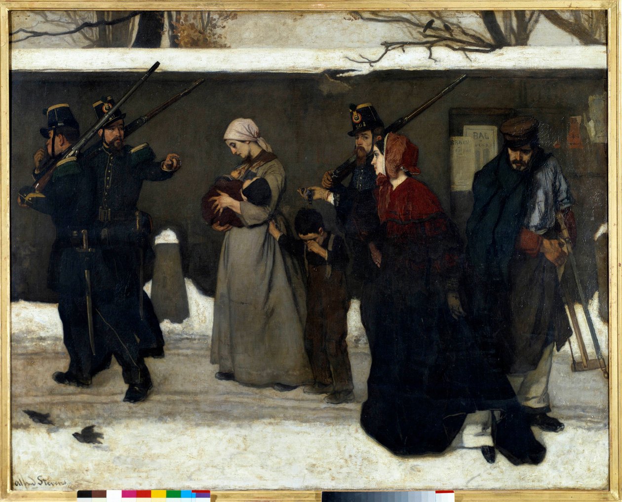 La llamada vagancia también dice que los cazadores de Vincennes. Guardias nacionales detienen familias en la calle. de Alfred Emile Stevens