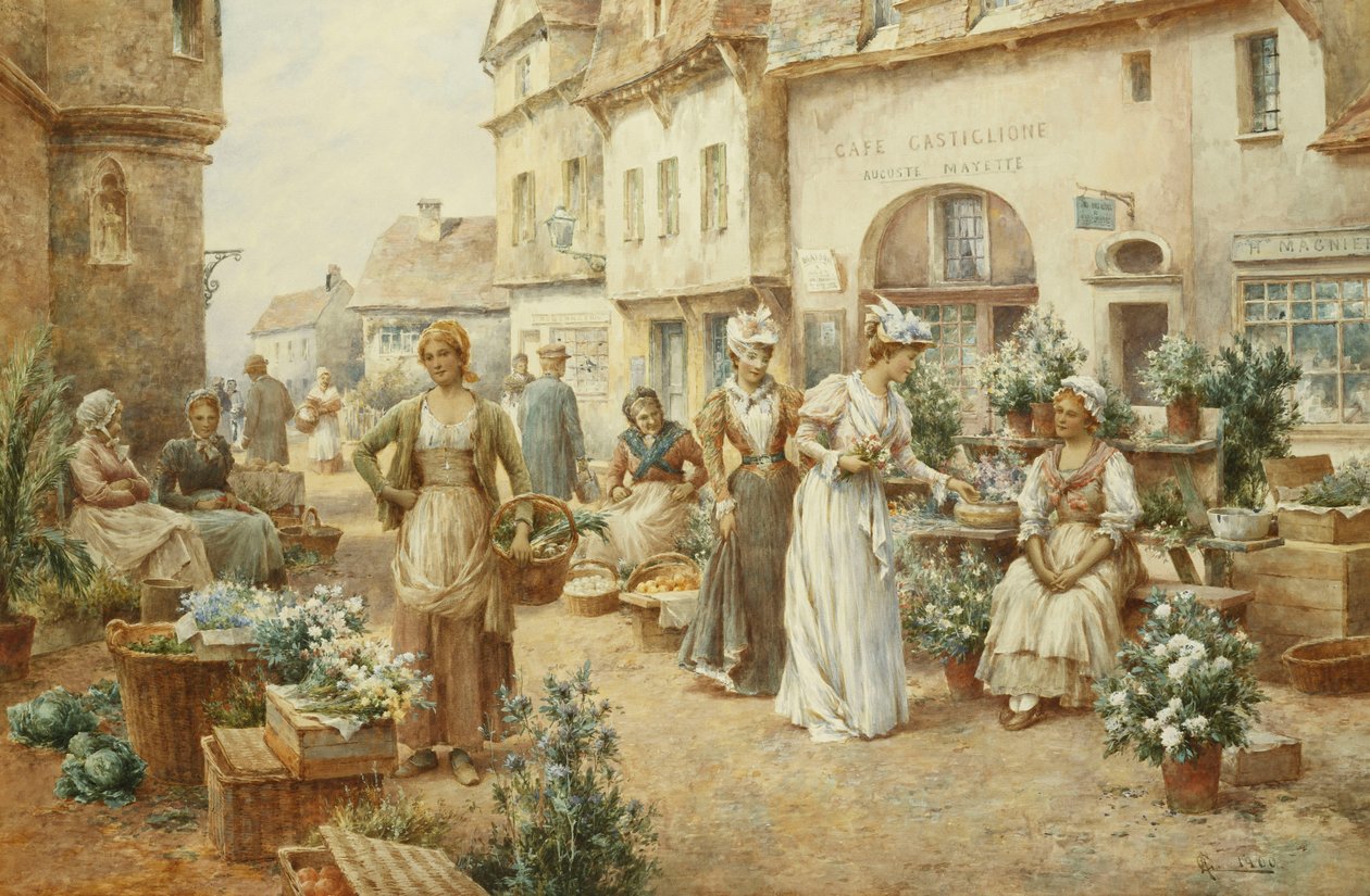 Un mercado de flores, Francia, 1900 de Alfred Glendening