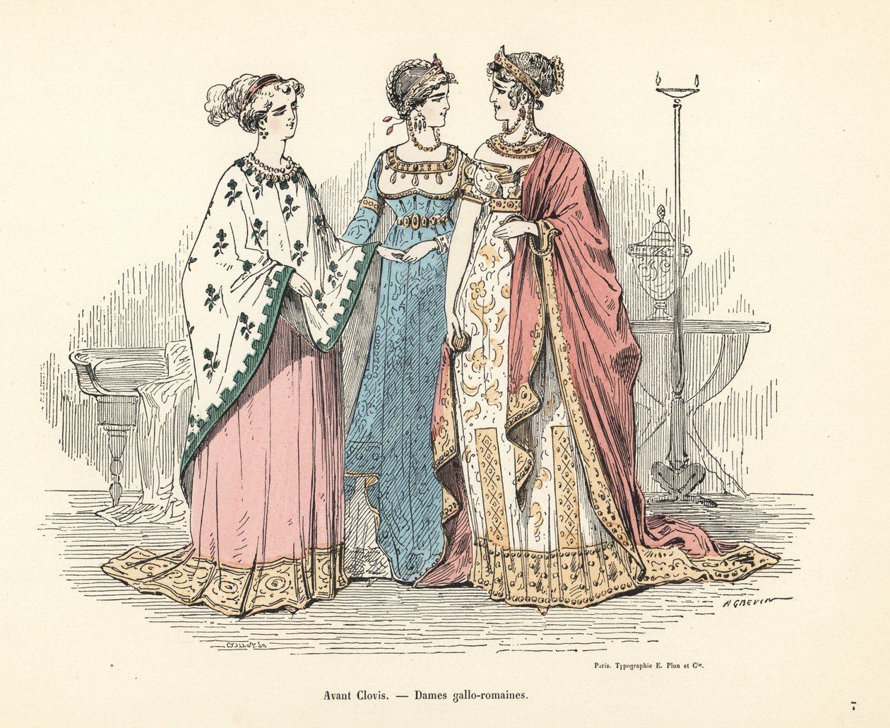 Trajes de mujeres galorromanas de la época anterior al rey Clodoveo I, 5 de Alfred Grevin