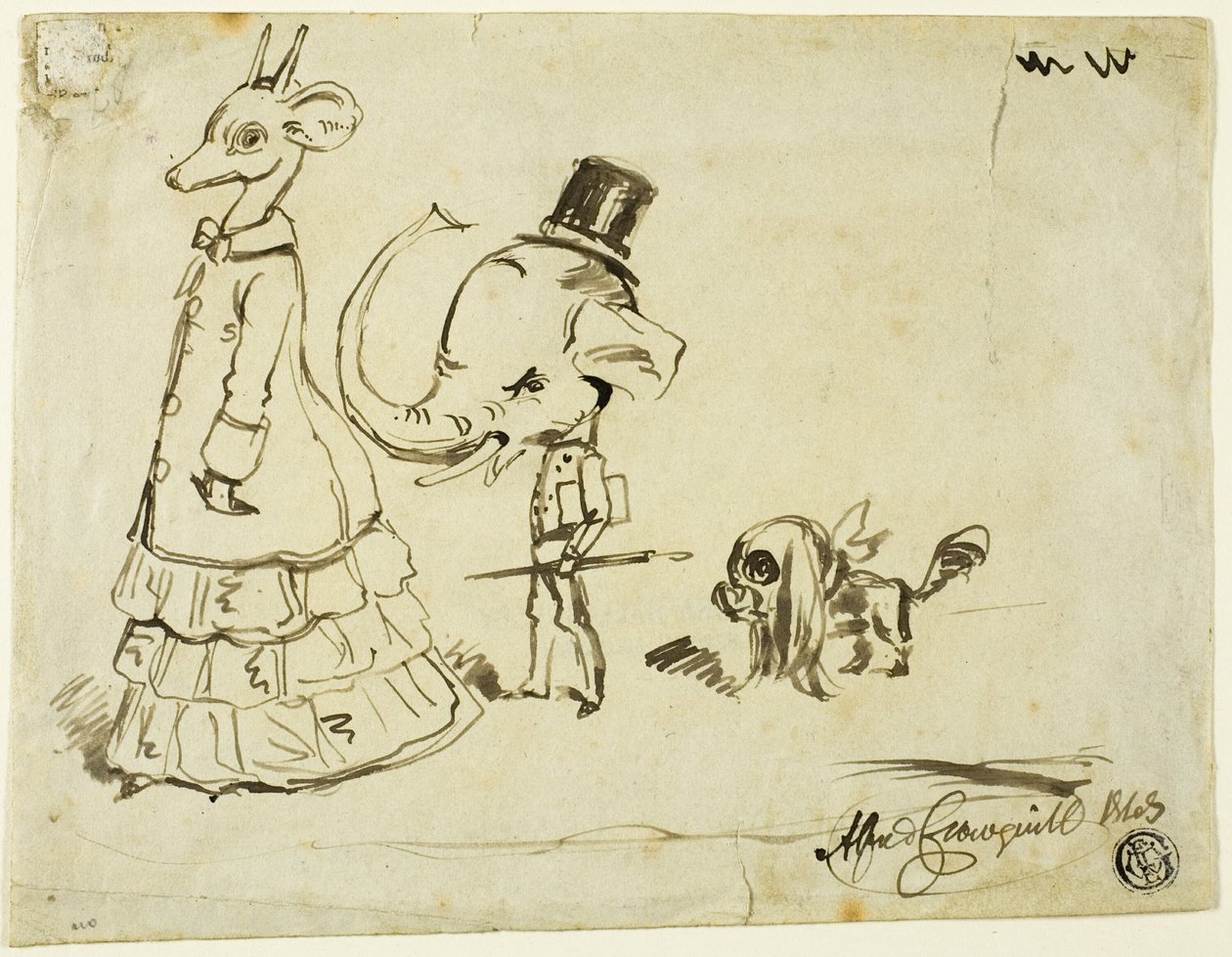Caricatura de hombre, mujer y perro de Alfred Henry Forrester