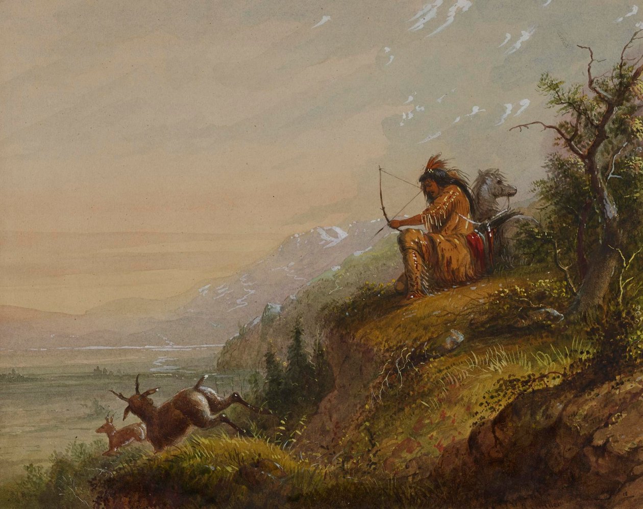 Un indio pawnee disparando a un antílope de Alfred Jacob Miller