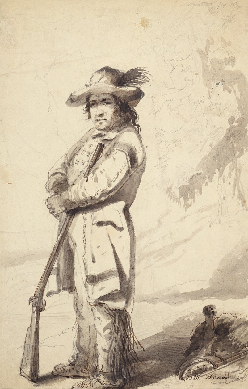 A Rocky Mountain Trapper, Bill Burrow, c.1837 (lápiz, pluma y tinta y aguada sobre papel) de Alfred Jacob Miller
