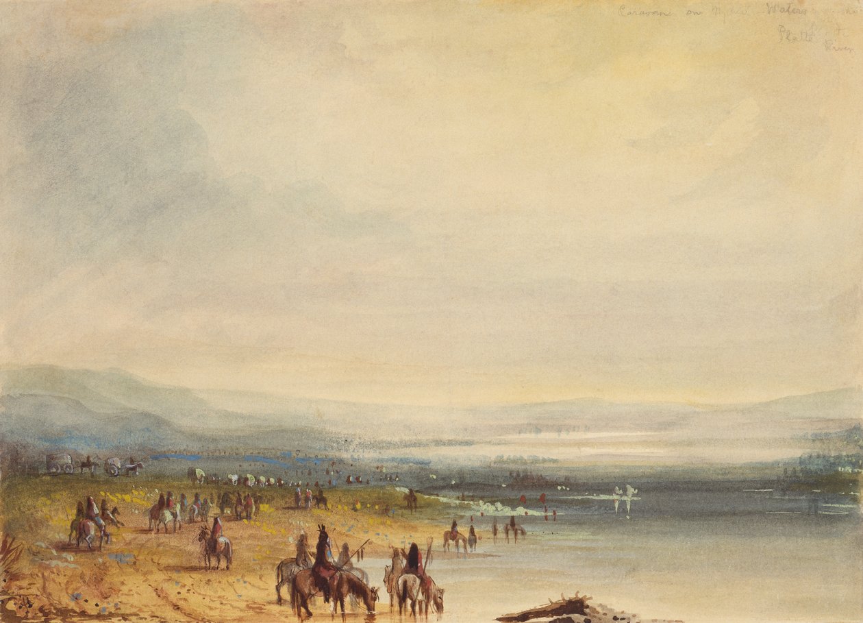 Caravana en el río Platte, c.1837 (acuarela sobre papel) de Alfred Jacob Miller