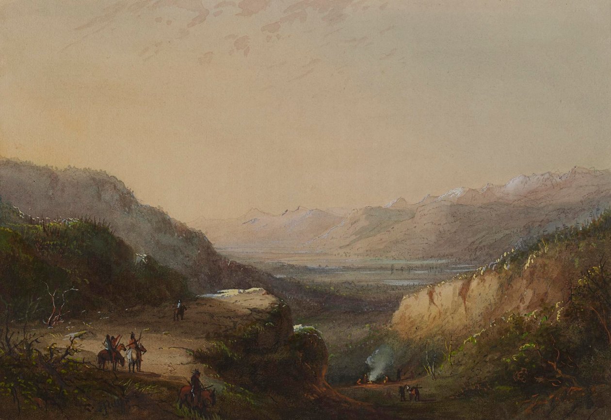 Vista lejana del lago (Montaña de los Vientos) de Alfred Jacob Miller