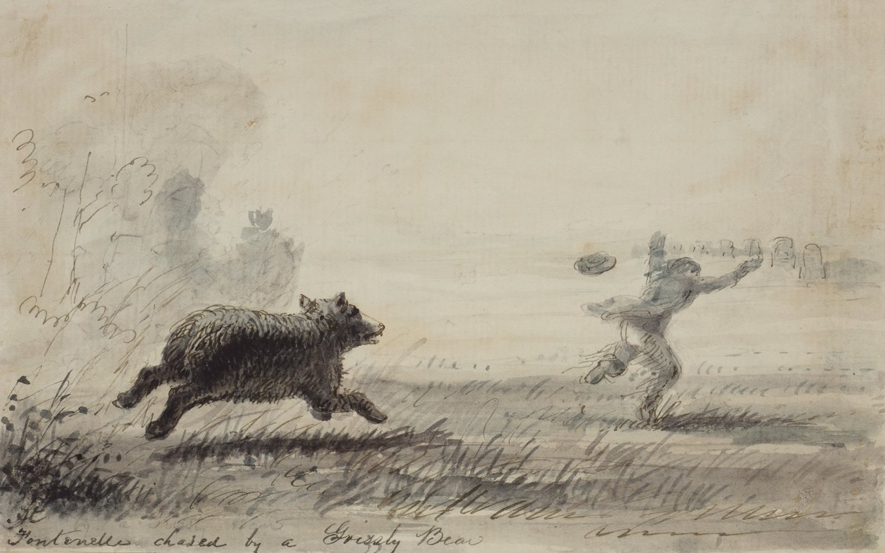 Fontenelle perseguido por un oso grizzly, c.1837 de Alfred Jacob Miller