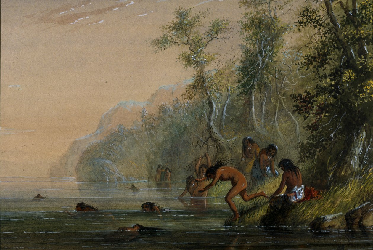 Mujeres indias: nadando de Alfred Jacob Miller