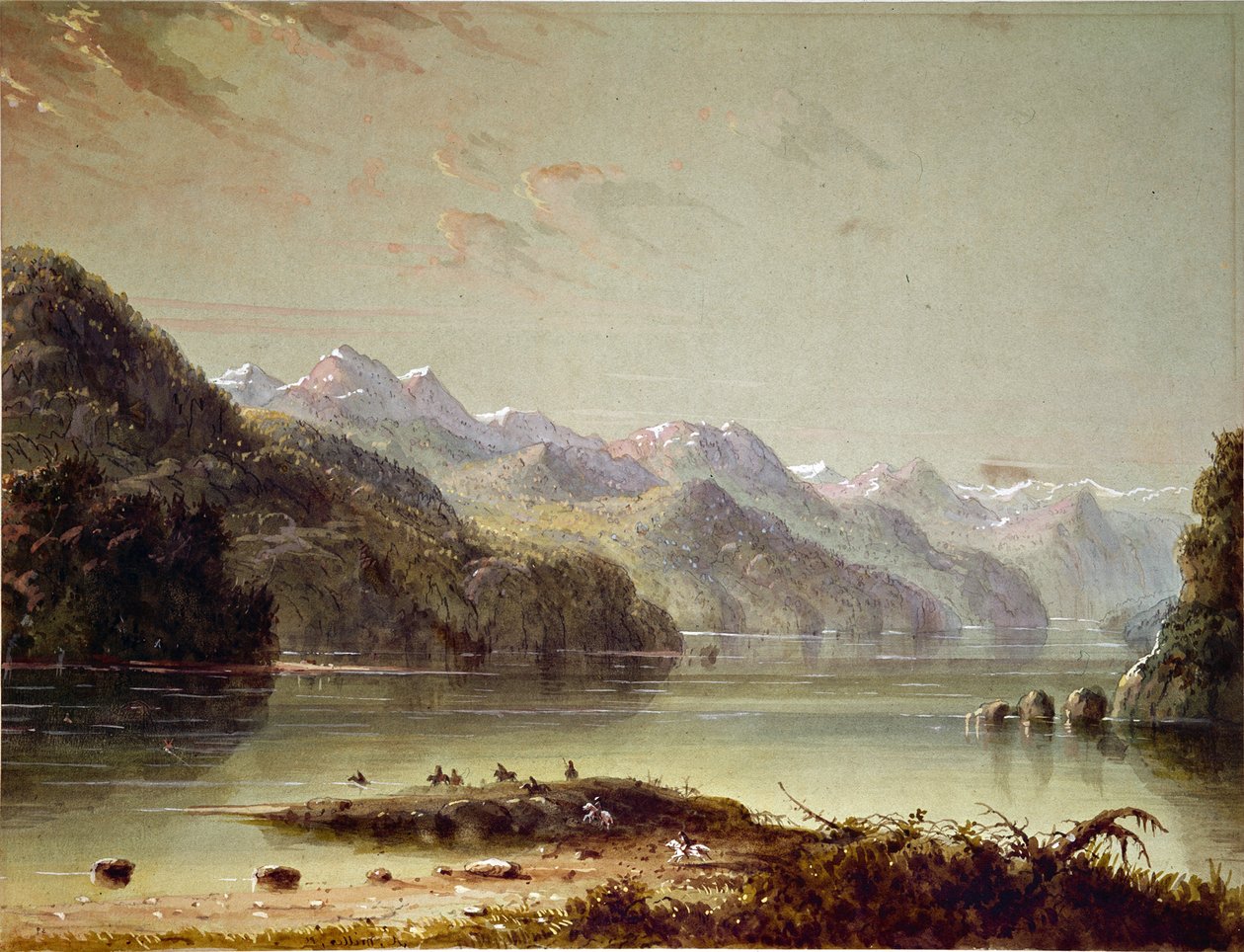 Paisaje lacustre (montaña Wind River) de Alfred Jacob Miller