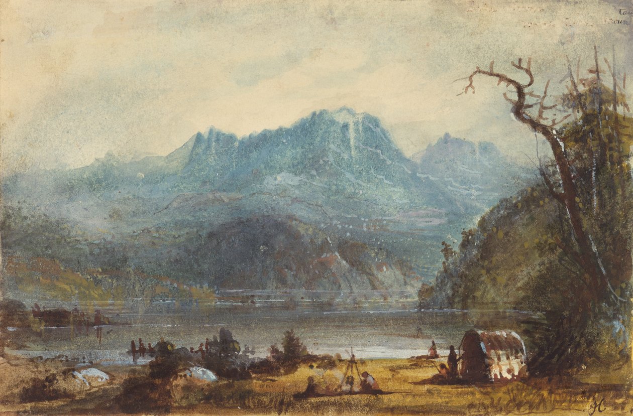 Lake Scene, Wild River Mountains, c.1837 (acuarela sobre papel) de Alfred Jacob Miller