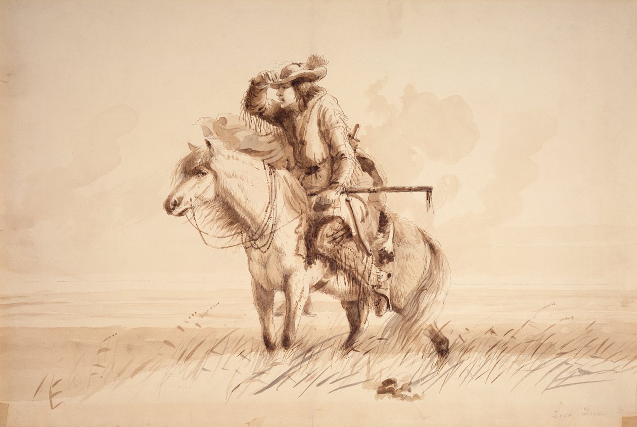 Lost Green Horn, c.1850 (lápiz, pluma y tinta, y aguada sobre lienzo) de Alfred Jacob Miller