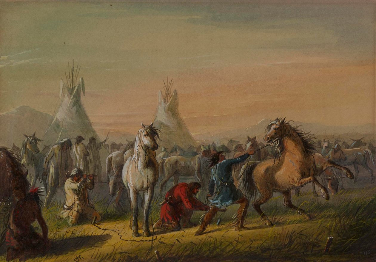 Caballos en piquete de Alfred Jacob Miller