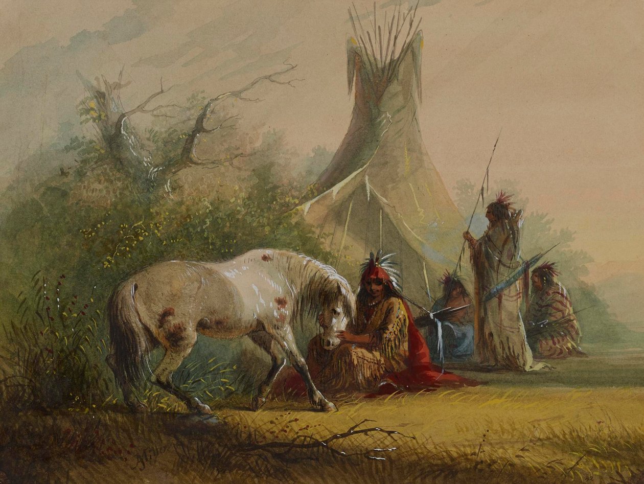 Indio shoshone y su caballo mascota de Alfred Jacob Miller