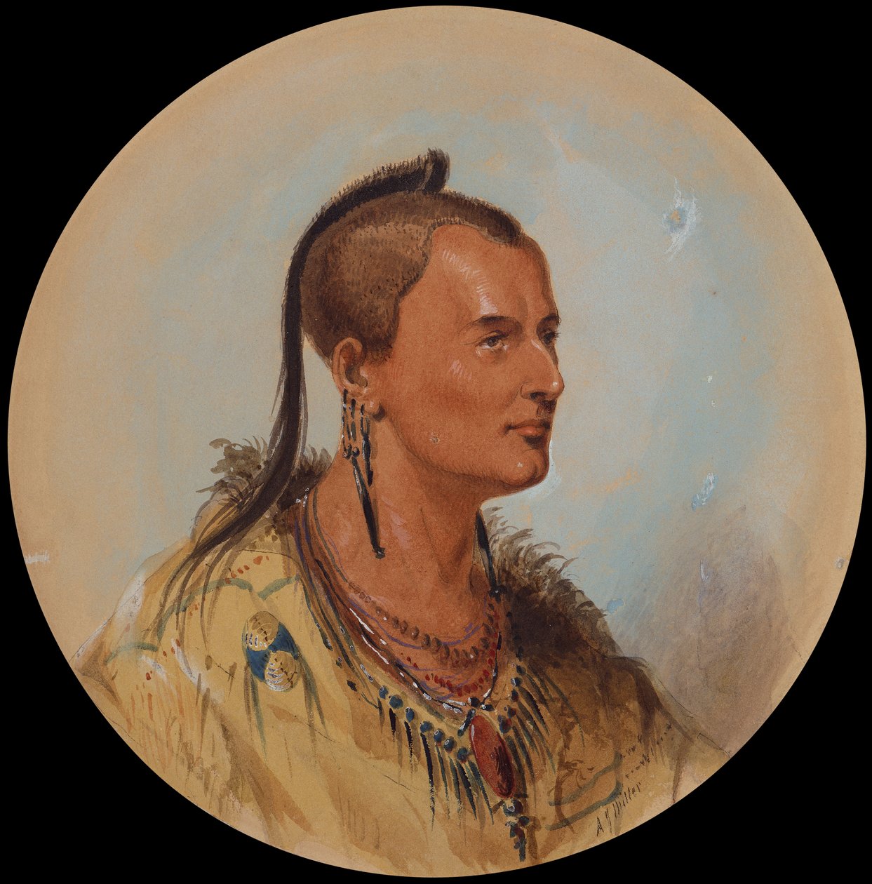 Sioux Brave, c.1837 (lápiz, acuarela y gouache sobre papel) de Alfred Jacob Miller