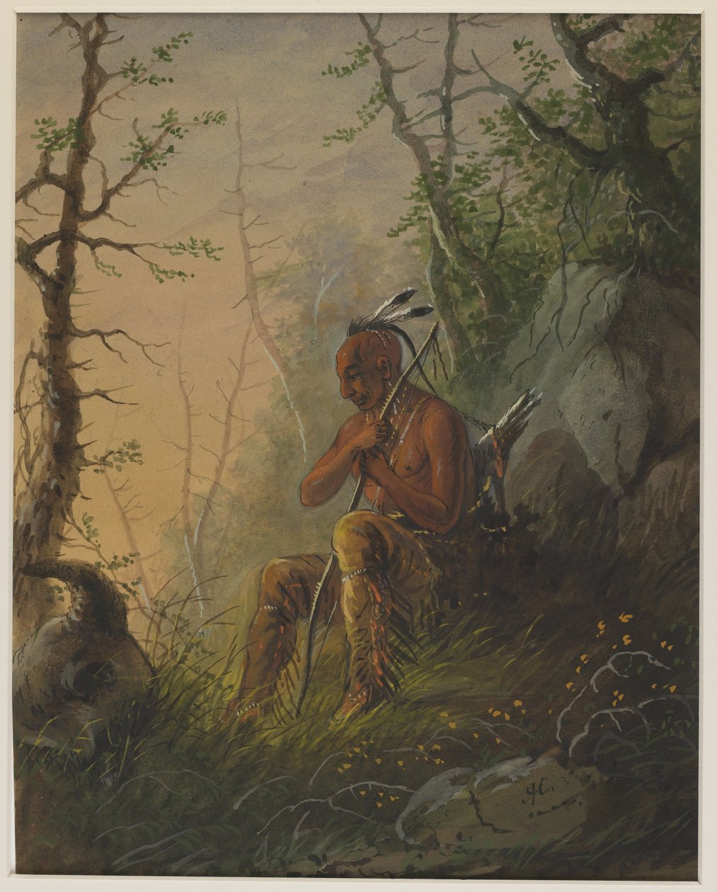 Un indio sioux junto a una tumba de Alfred Jacob Miller