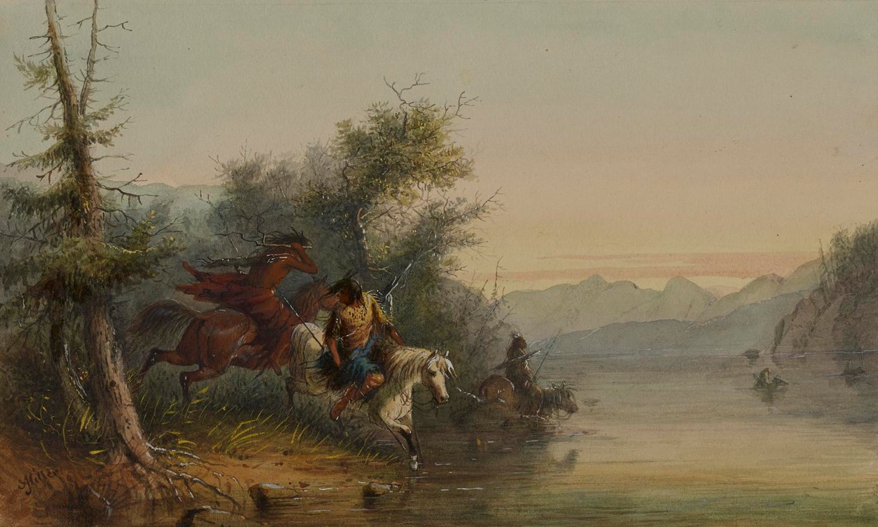 Los indios Snake: Vadeando un río de Alfred Jacob Miller