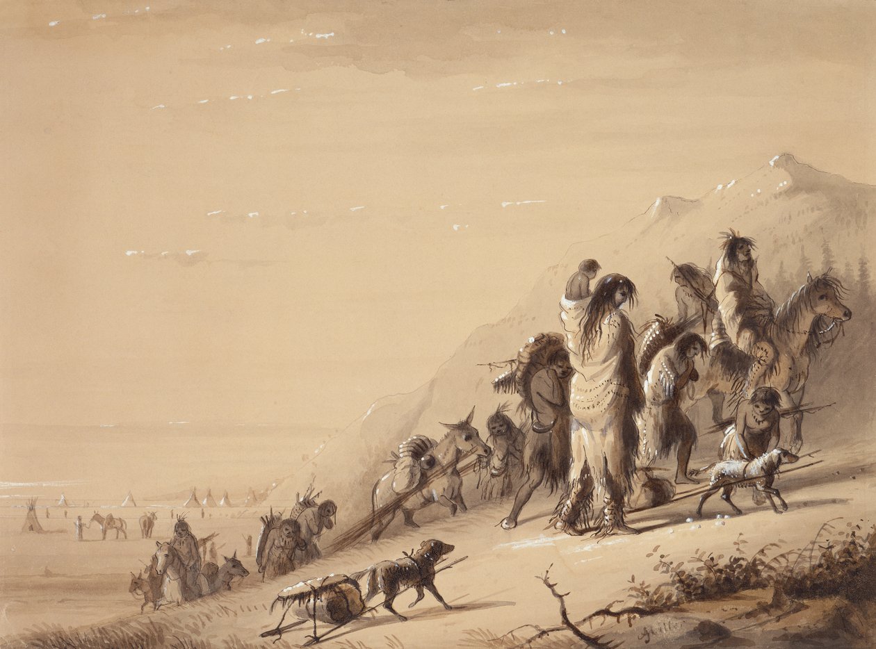 Serpientes indias migrando, c.1837 (pluma y tinta, lavado y gouache en papel) de Alfred Jacob Miller