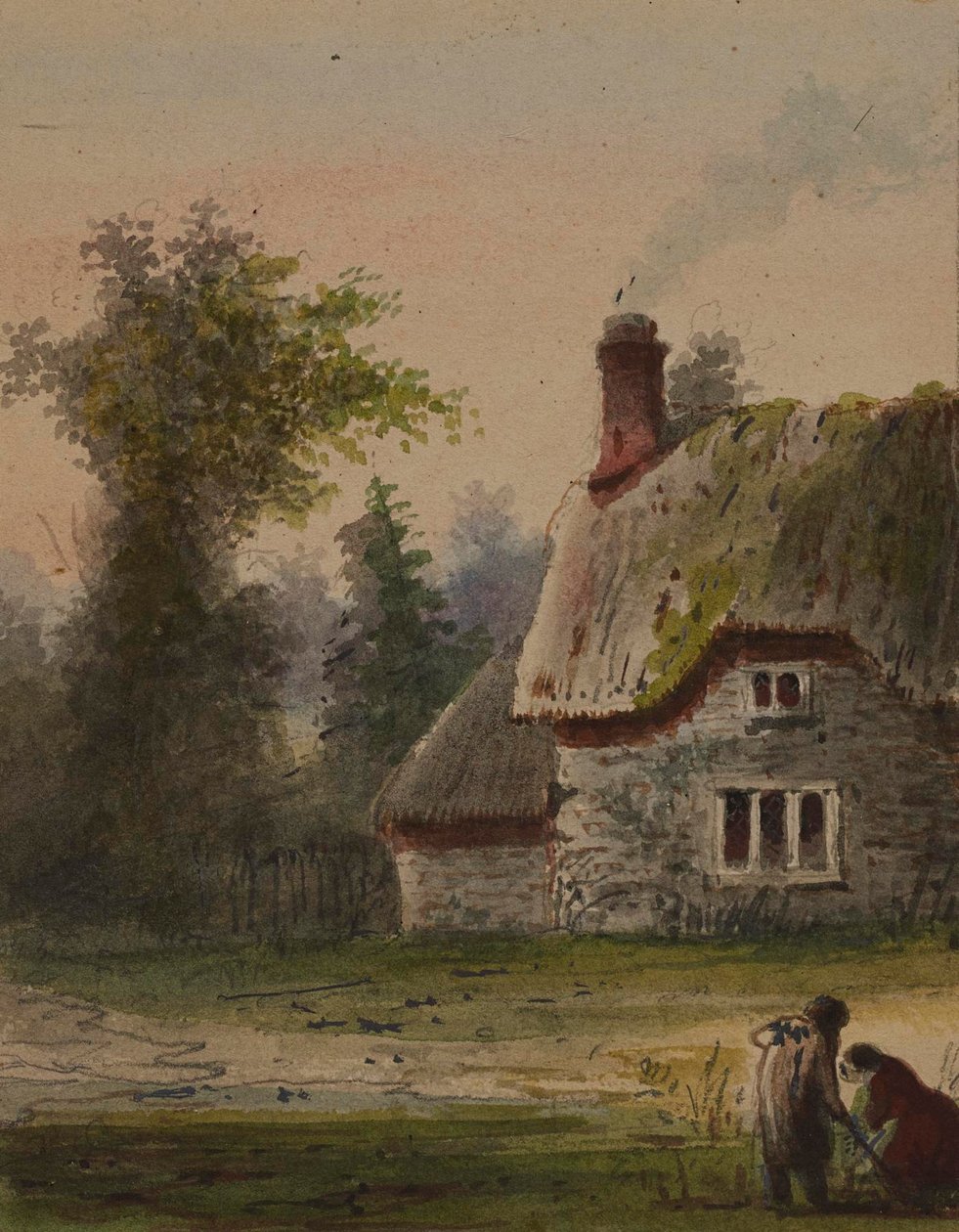 Dos figuras frente a una casita de campo de Alfred Jacob Miller