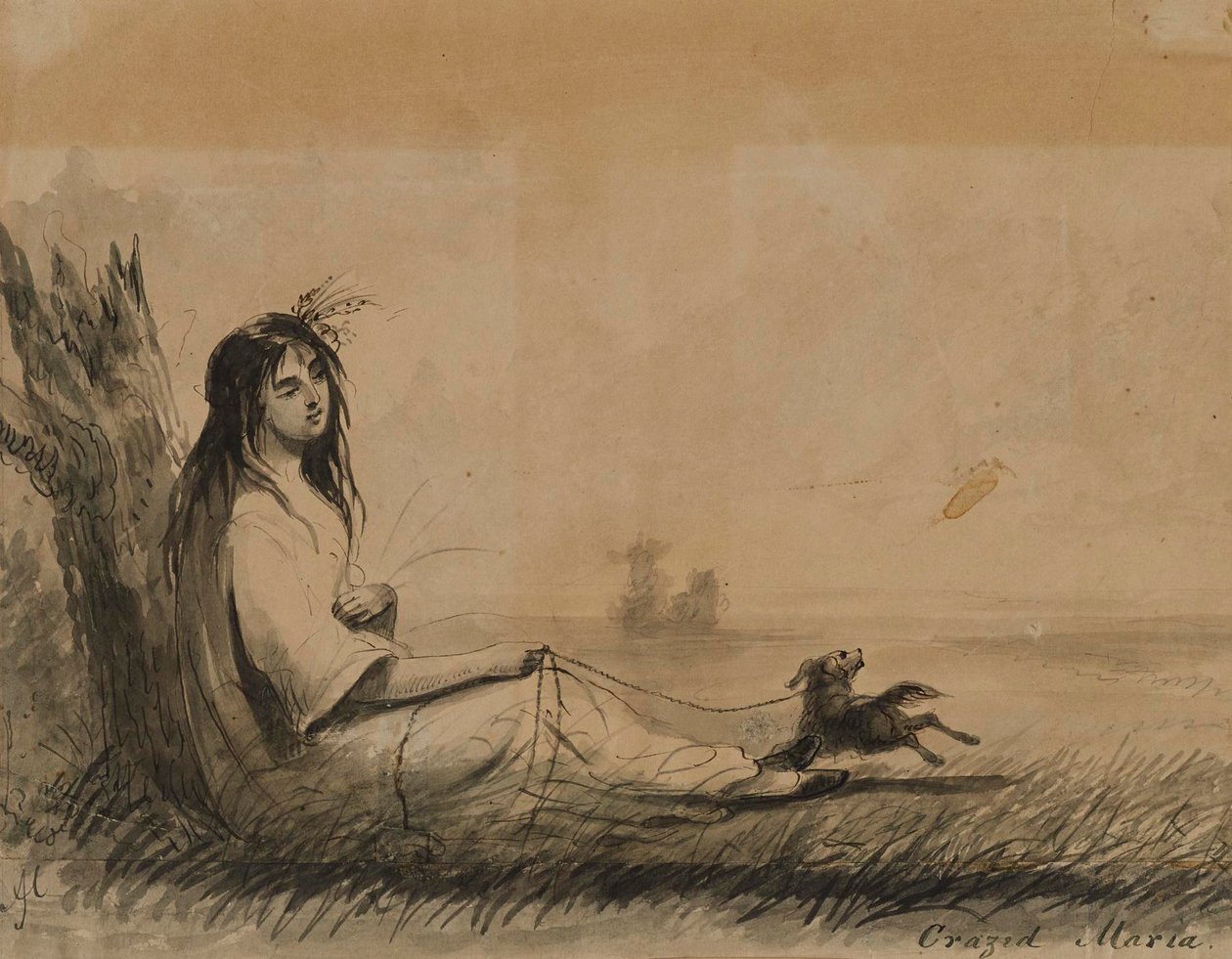 Mujeres reclinadas con perro con correa (de Laurence Sterne, "Viaje sentimental", 1768) de Alfred Jacob Miller