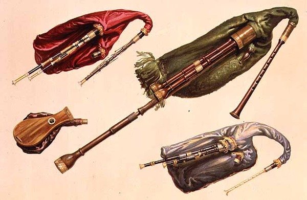 Gaitas (Izq a Der): Verde, Baja Escocesa, Roja y de Northumbria, de 
