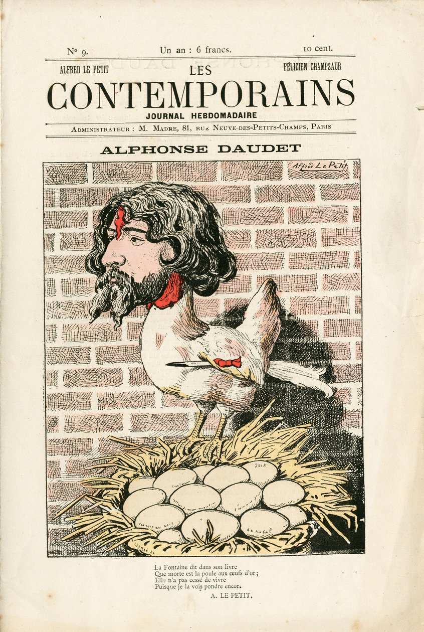 Portada de "Les Contemporains", número 9, Satírico en Colores: Alphonse Daudet - Literatura - Houle, Daudet Alphonse - Ilustración de Alfred Le Pepetit de Alfred Le Petit