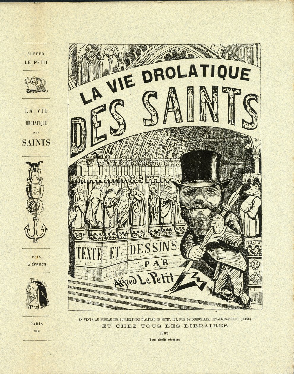 Ilustración de Alfred The Little (1841-1909) en La Vida Drolática de los Santos - Dibujantes, Autorretrato - Santos - Alfred The Little de Alfred Le Petit