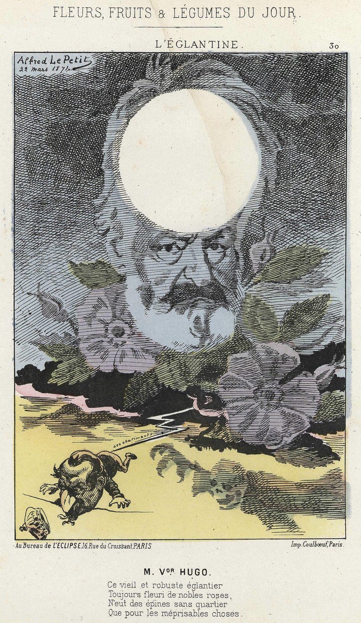 La Rosa Silvestre: caricatura sobre Victor Hugo - ilustración de 22/03/1871 en “Flores, Frutas y Verduras del Día” de Alfred Le Petit