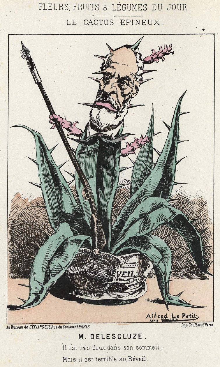 El Cactus Espinoso: Caricatura sobre Louis Charles Delescluze (1809 - 1871) - il. del 16/01/1871 en “Flores, Frutas y Verduras del Día” de Alfred Le Petit