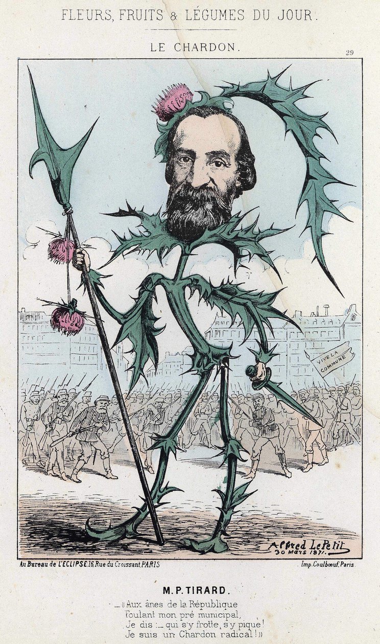 Le Cardo: caricatura sobre P. Tirard - ill. del 30/03/1871 en "Flores, Frutas y Verduras del Día" de Alfred Le Petit