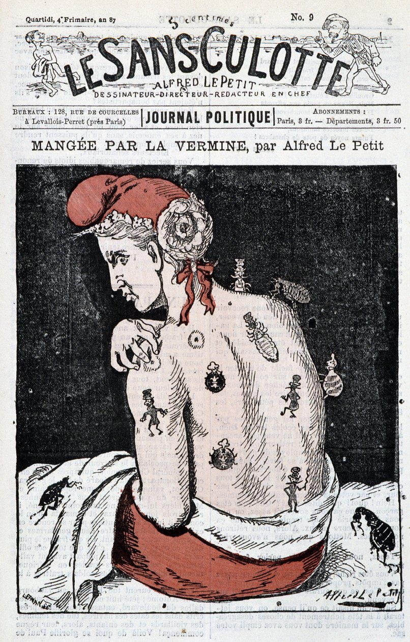 Marianne devorada por la inmundicia - por Alfred Le Petitty, en “Le Sans-Panlotte” de Alfred Le Petit