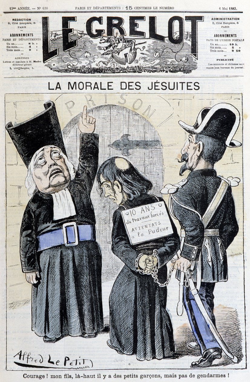 La moral de los jesuitas “¡Ánimo! Hijo mío, arriba hay niños pequeños, ¡pero gendarmes!”, mayo de 1883 (grabado) de Alfred Le Petit