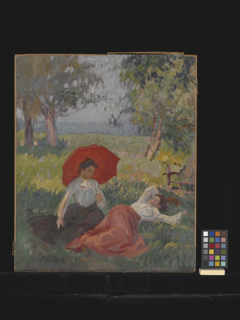 Dos mujeres descansando en un paisaje (óleo sobre lienzo) de Alfred Le Petit