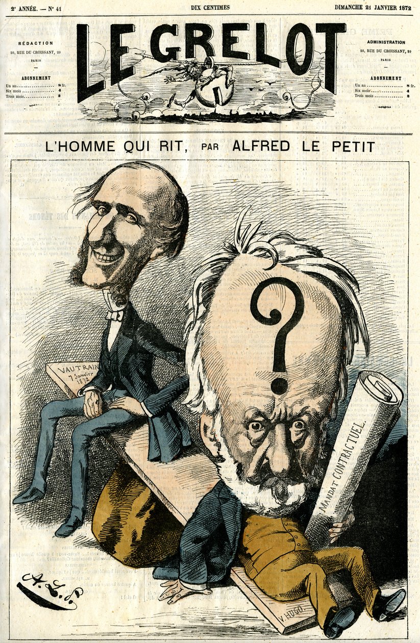 Victor Hugo y El hombre que ríe. Caricatura de Alfred Le Petit