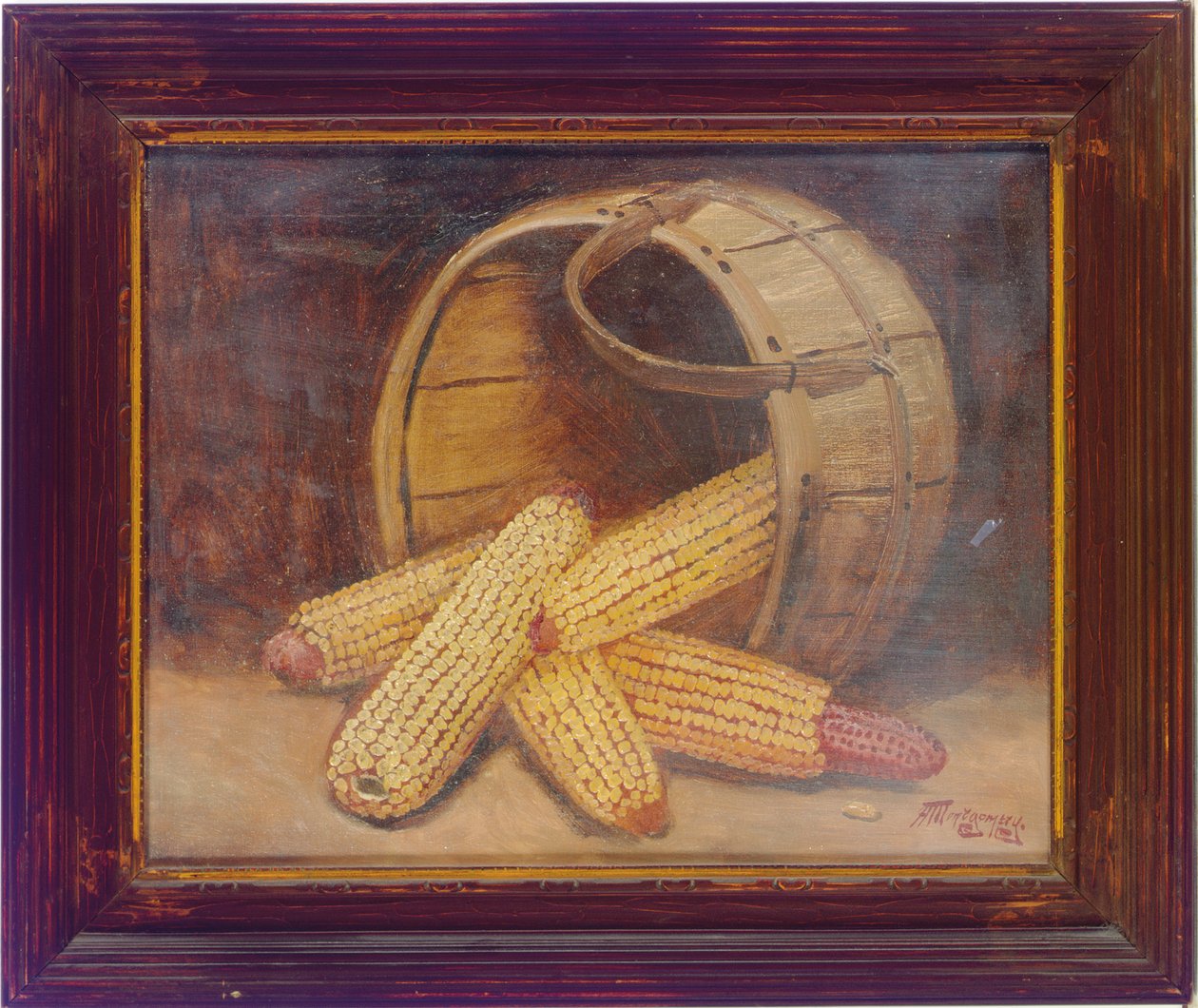 Maíz en una cesta (óleo sobre lienzo) de Alfred Montgomery