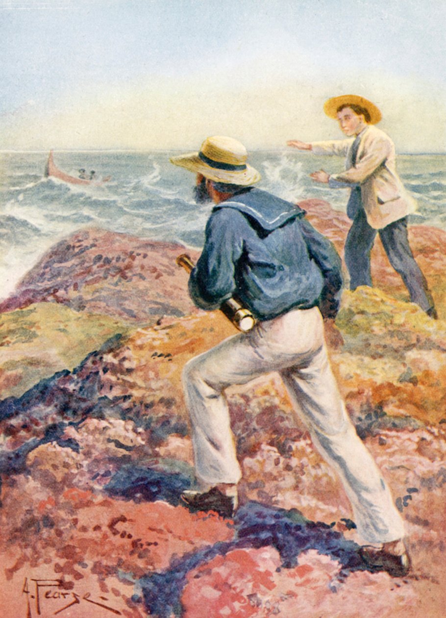 Barco a la vista (litografía en color) de Alfred Pearse