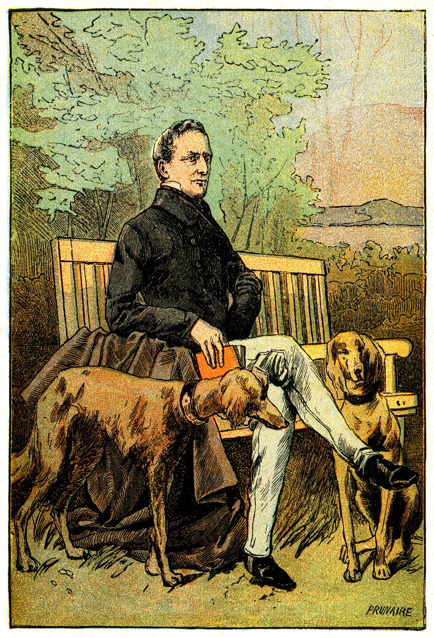 El poeta Alphonse de Lamartine con sus perros de Alfred Prunaire