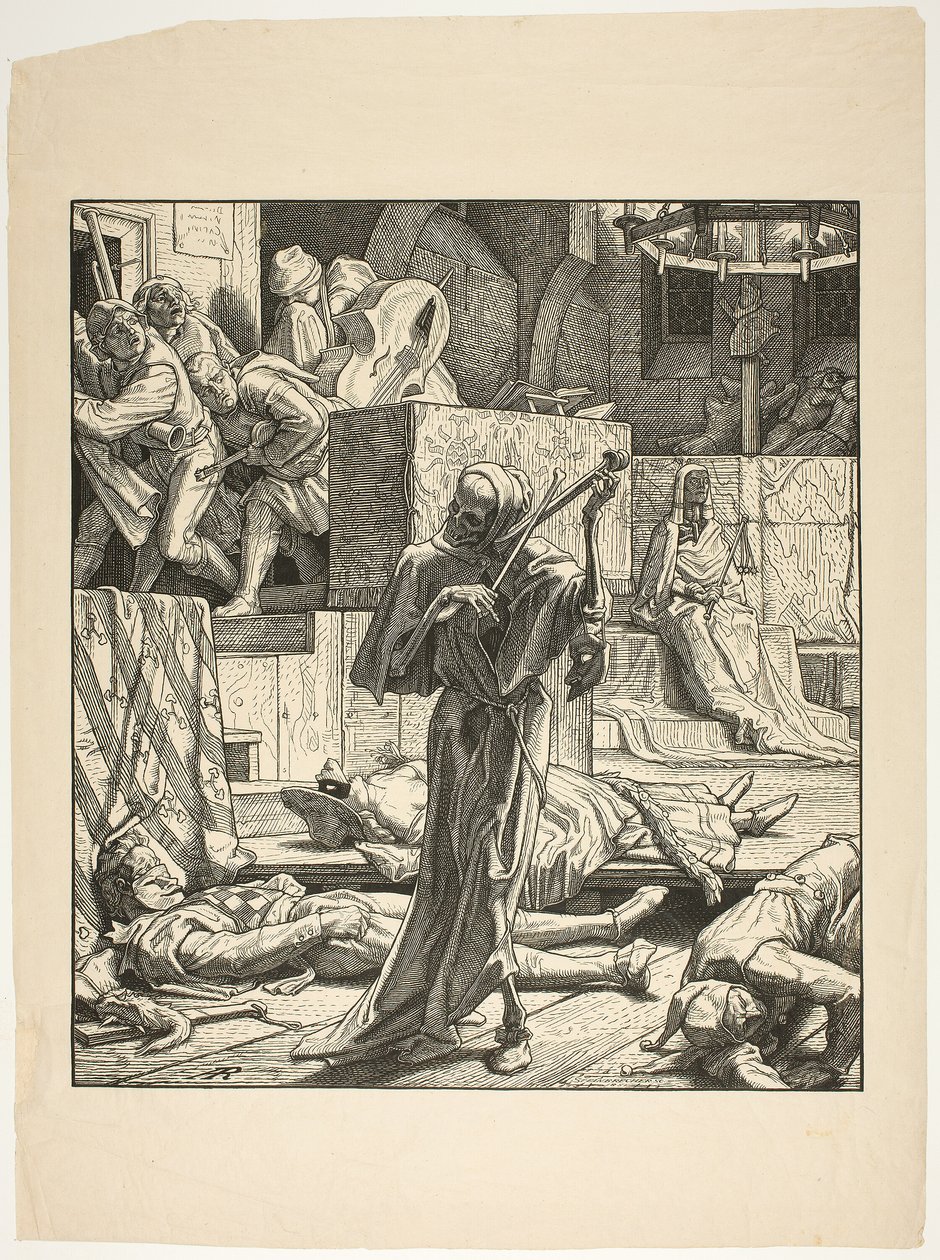 La muerte el estrangulador, el primer brote de cólera en un baile de máscaras en París, 1831 de Alfred Rethel