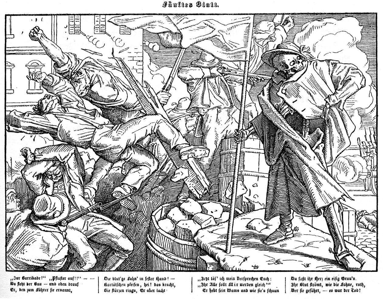Totentanz 1848: La muerte lidera a los ciudadanos revolucionarios de Alfred Rethel