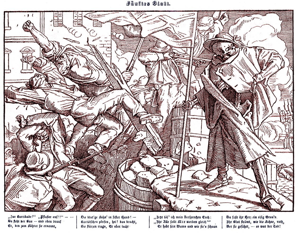 Totentanz 1848: La muerte lidera a los ciudadanos revolucionarios de Alfred Rethel